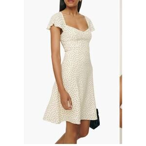 Reformation Novia Polka Dot Flutter Sleeve Dress in Salt and Pepper, Size 10 NEW